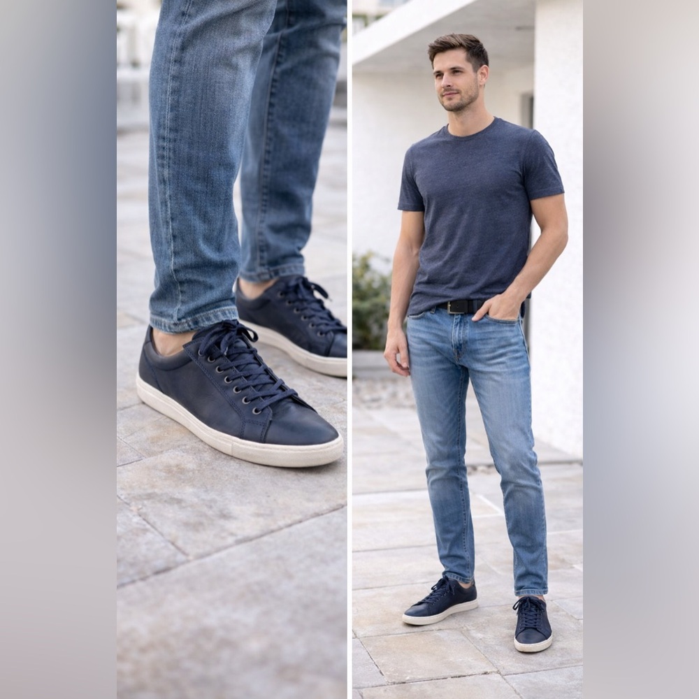 Vittorio Blue Sneakers with Suede Finish and White Sole